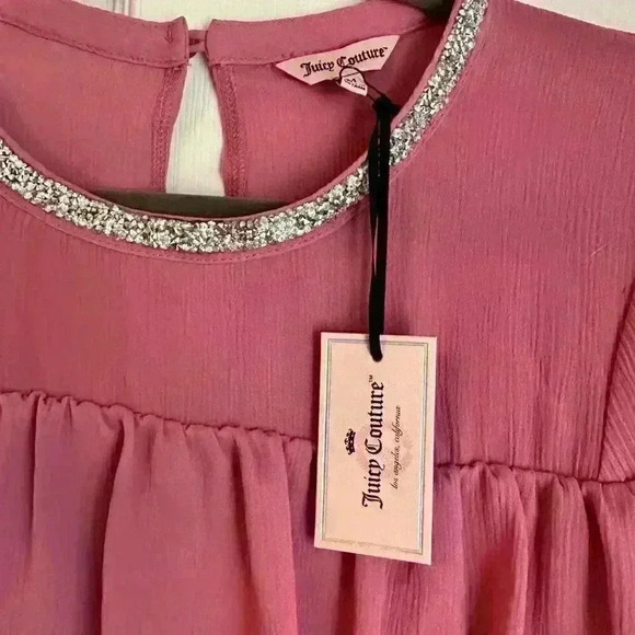 New Juicy Couture Ruffle Layer Crepe Embellished Neckline Women's Blouse Sz M - Picture 4 of 6